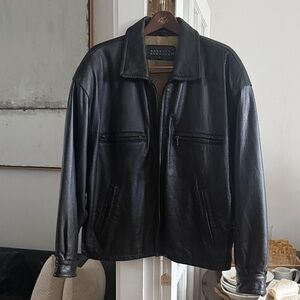Barneys New York Black Leather Bomber Jacket